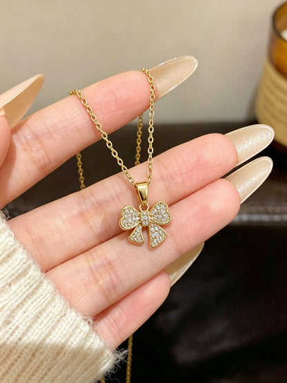 Sweet Bow Tie Pendant Necklace For Adults In 304 Stainless Steel With Cable Chain, Perfect For Party Wear