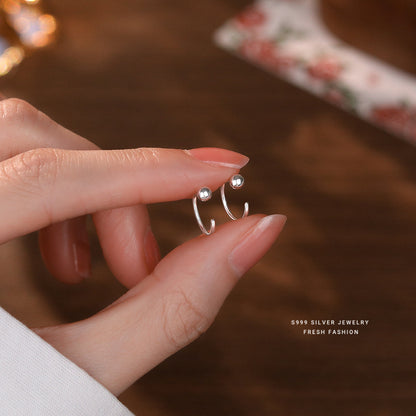 Simple Style Round Earrings For Women In Silver Featuring Electroplated S999 Silver Material