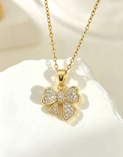 Sweet Bow Tie Pendant Necklace For Adults In 304 Stainless Steel With Cable Chain, Perfect For Party Wear