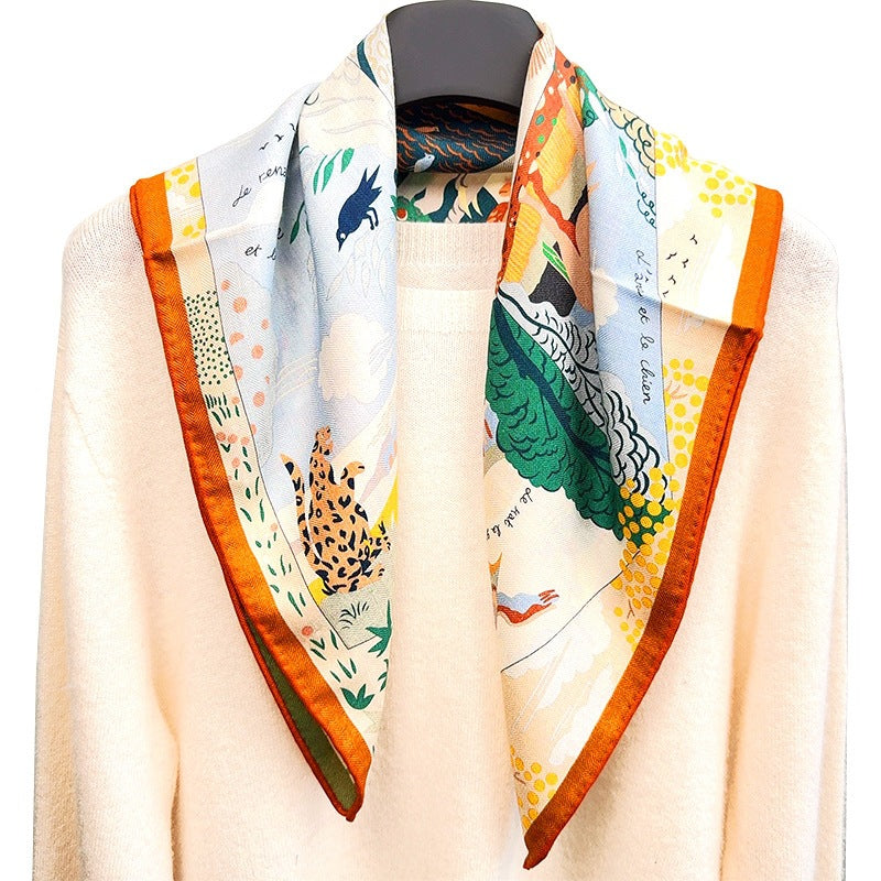 Sweet Multicolor Silk Scarf For Women, Perfect Summer Accessory Featuring Elegant Printing