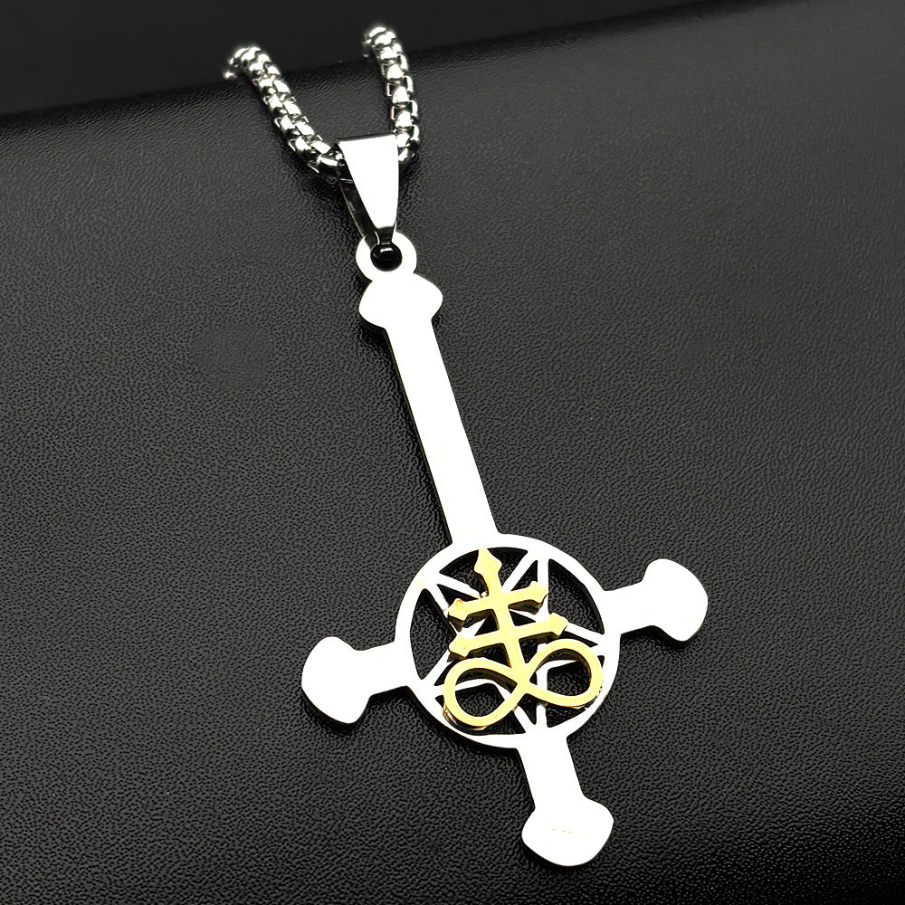 Gothic Cross Cuban Chain Link Necklace With Cutting Craft In 304 Stainless Steel, Unisex Cuban Link Chain Curb Chain