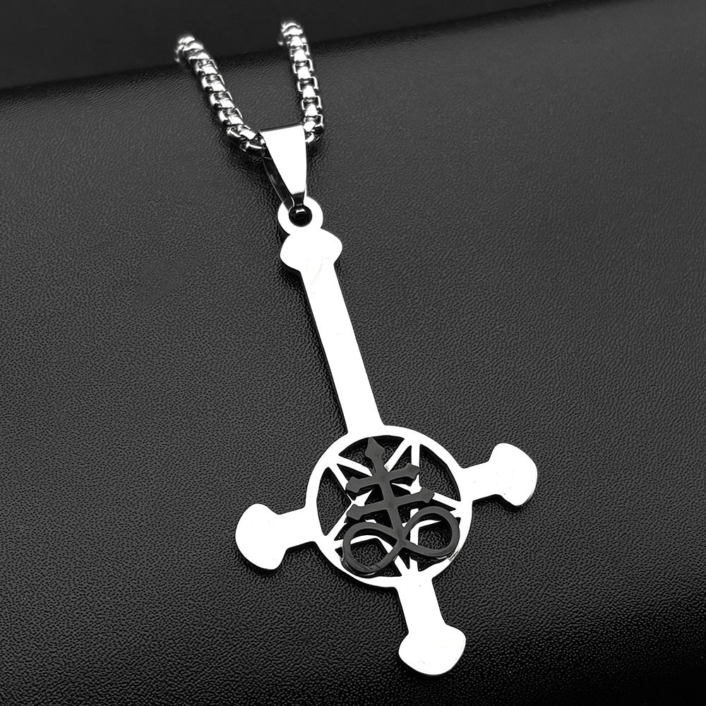 Gothic Cross Cuban Chain Link Necklace With Cutting Craft In 304 Stainless Steel, Unisex Cuban Link Chain Curb Chain