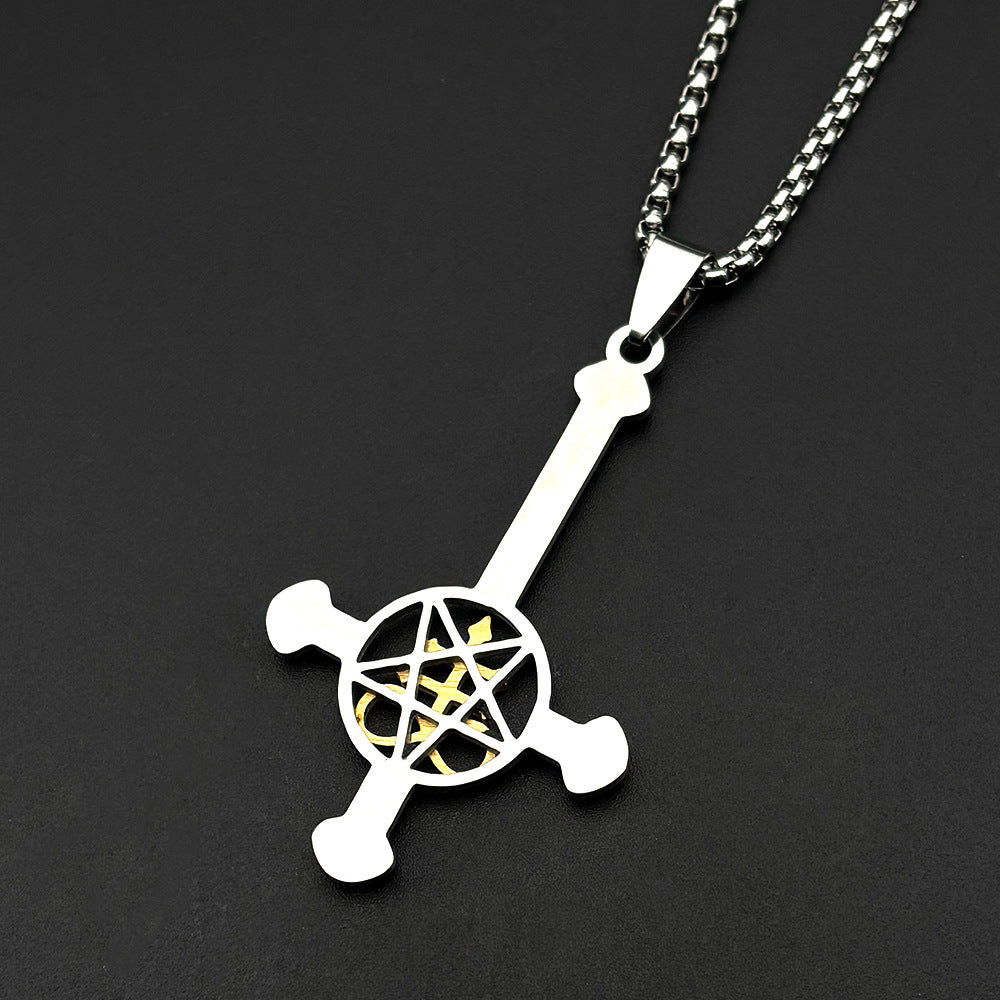 Gothic Cross Cuban Chain Link Necklace With Cutting Craft In 304 Stainless Steel, Unisex Cuban Link Chain Curb Chain