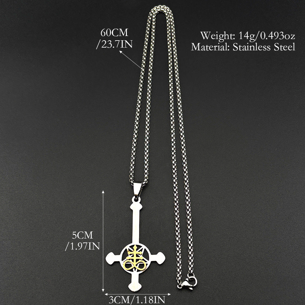 Gothic Cross Cuban Chain Link Necklace With Cutting Craft In 304 Stainless Steel, Unisex Cuban Link Chain Curb Chain