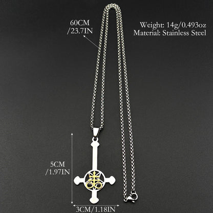 Gothic Cross Cuban Chain Link Necklace With Cutting Craft In 304 Stainless Steel, Unisex Cuban Link Chain Curb Chain