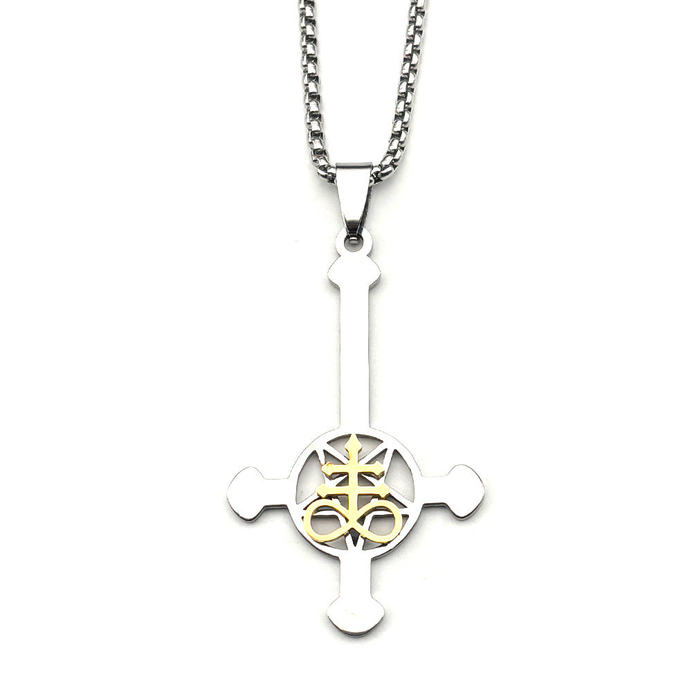 Gothic Cross Cuban Chain Link Necklace With Cutting Craft In 304 Stainless Steel, Unisex Cuban Link Chain Curb Chain