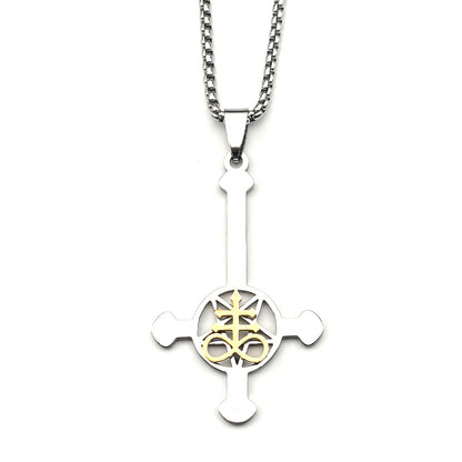 Gothic Cross Cuban Chain Link Necklace With Cutting Craft In 304 Stainless Steel, Unisex Cuban Link Chain Curb Chain