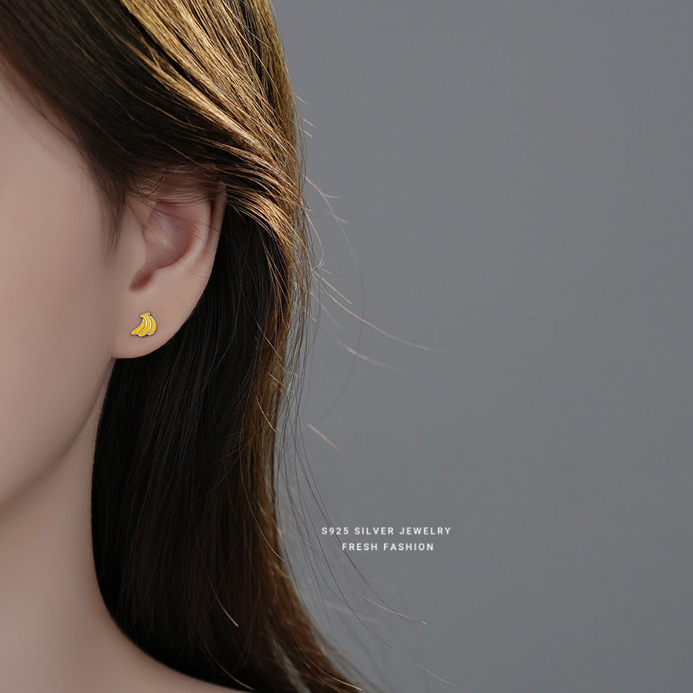 Cute Banana Stud Earrings For Women In Gold Featuring 925 Sterling Silver With Epoxy Craft