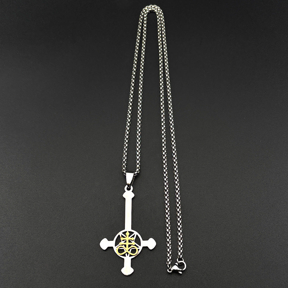 Gothic Cross Cuban Chain Link Necklace With Cutting Craft In 304 Stainless Steel, Unisex Cuban Link Chain Curb Chain