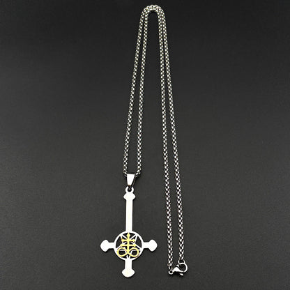 Gothic Cross Cuban Chain Link Necklace With Cutting Craft In 304 Stainless Steel, Unisex Cuban Link Chain Curb Chain