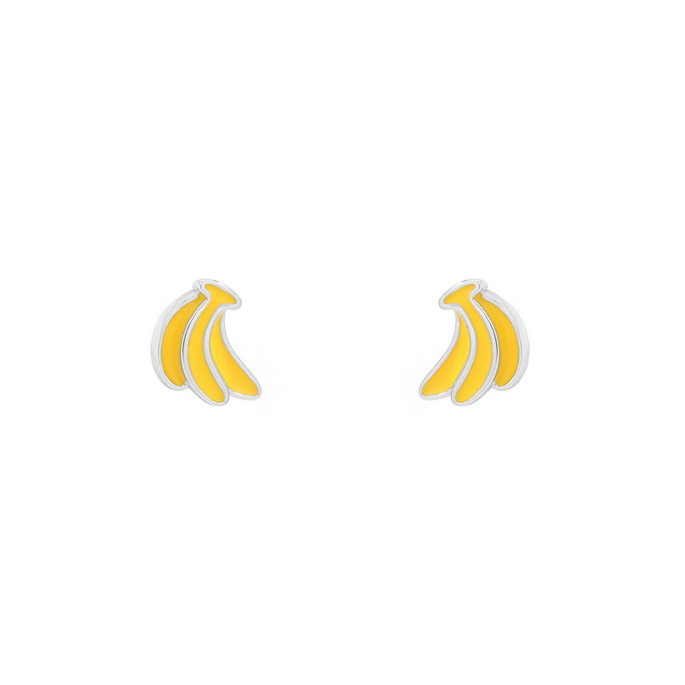 Cute Banana Stud Earrings For Women In Gold Featuring 925 Sterling Silver With Epoxy Craft