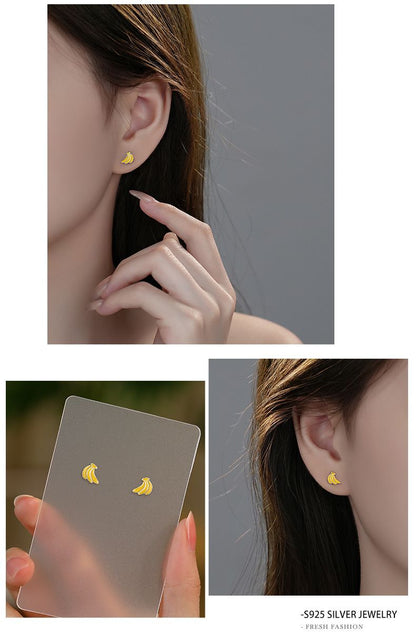 Cute Banana Stud Earrings For Women In Gold Featuring 925 Sterling Silver With Epoxy Craft