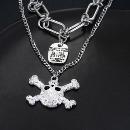 Men's Double Layer Skull Necklace In 304 Stainless Steel With Electroplated Finish And Alloy Pendant For Daily Wear