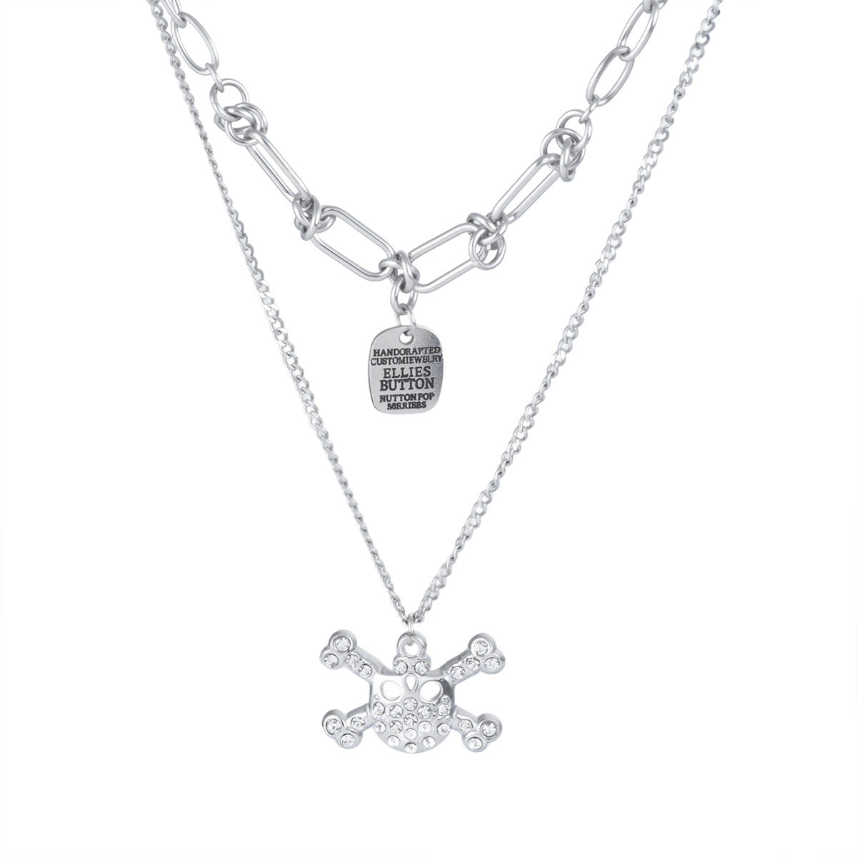 Men's Double Layer Skull Necklace In 304 Stainless Steel With Electroplated Finish And Alloy Pendant For Daily Wear