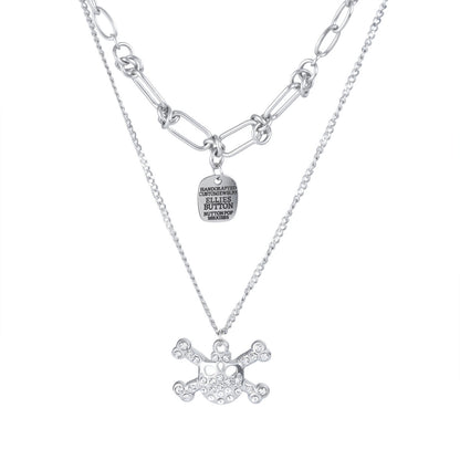 Men's Double Layer Skull Necklace In 304 Stainless Steel With Electroplated Finish And Alloy Pendant For Daily Wear