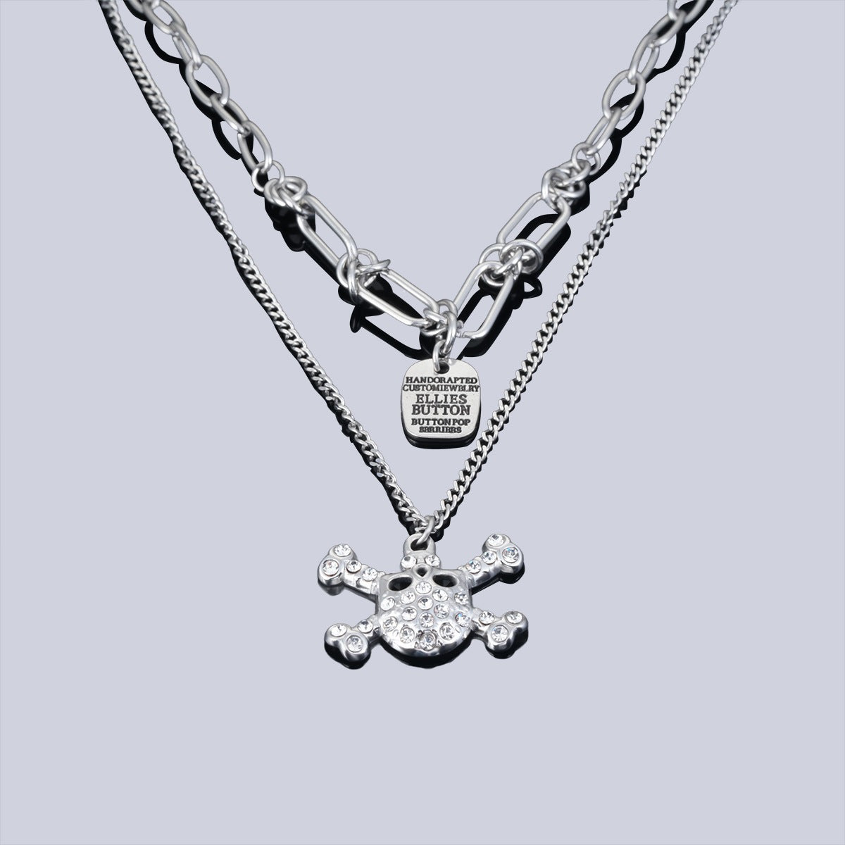 Men's Double Layer Skull Necklace In 304 Stainless Steel With Electroplated Finish And Alloy Pendant For Daily Wear