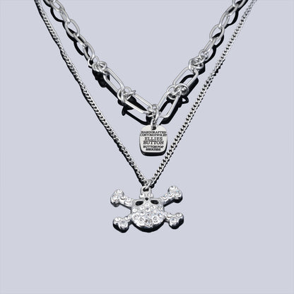 Men's Double Layer Skull Necklace In 304 Stainless Steel With Electroplated Finish And Alloy Pendant For Daily Wear