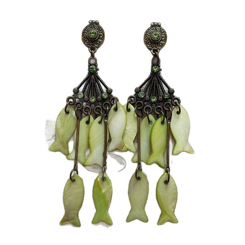 Natural Pink Tassel Fish Drop Earrings For Women With 304 Stainless Steel Studs, Alloy Craft