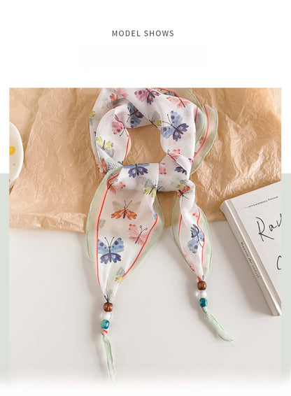 Lingge Original Design Silk Scarf In Natural Pink, Perfect For Spring