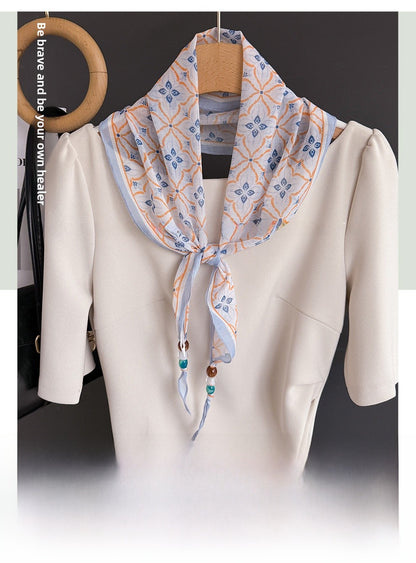 Lingge Original Design Silk Scarf In Natural Pink, Perfect For Spring