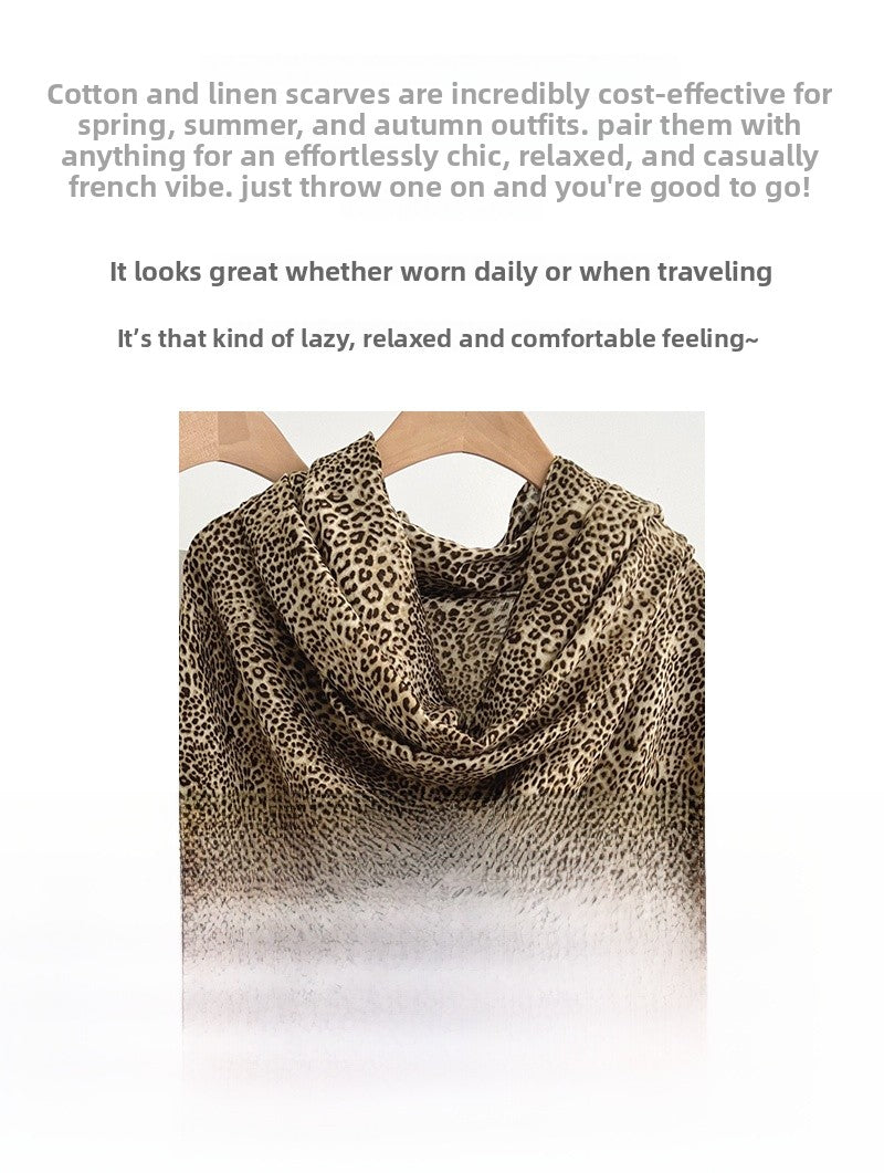 Retro Leopard Print Scarf For Women In Khaki, Lightweight Polyester Silk Scarf Perfect For Summer