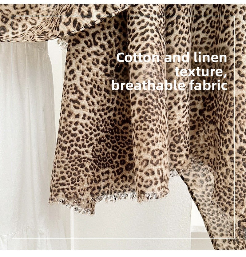 Retro Leopard Print Scarf For Women In Khaki, Lightweight Polyester Silk Scarf Perfect For Summer