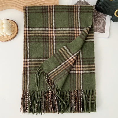 Plaid Scarf For Women In Imitation Cashmere, Beige Color, Perfect For Autumn Season