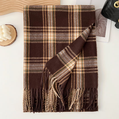 Plaid Scarf For Women In Imitation Cashmere, Beige Color, Perfect For Autumn Season