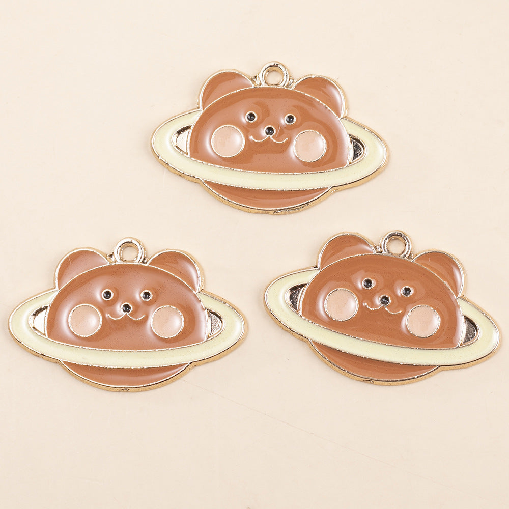 10 PCS Little Bear Alloy Pendants Featuring Enamel Craft, Handmade Jewelry Accessories