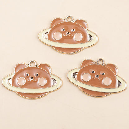 10 PCS Little Bear Alloy Pendants Featuring Enamel Craft, Handmade Jewelry Accessories