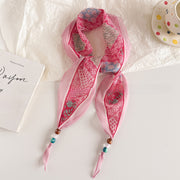 Lace Floral Beaded Rhombus Scarf - Red