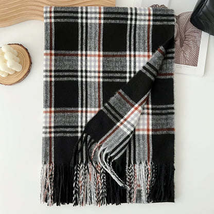 Plaid Scarf For Women In Imitation Cashmere, Beige Color, Perfect For Autumn Season