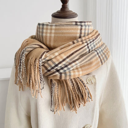 Plaid Scarf For Women In Imitation Cashmere, Beige Color, Perfect For Autumn Season