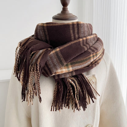 Plaid Scarf For Women In Imitation Cashmere, Beige Color, Perfect For Autumn Season