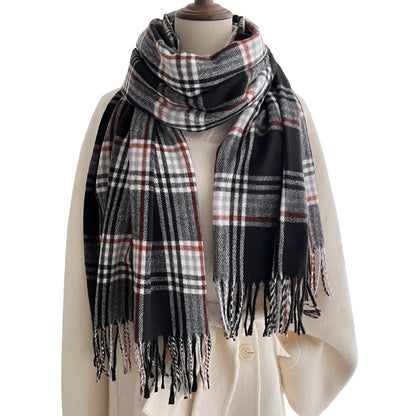 Plaid Scarf For Women In Imitation Cashmere, Beige Color, Perfect For Autumn Season