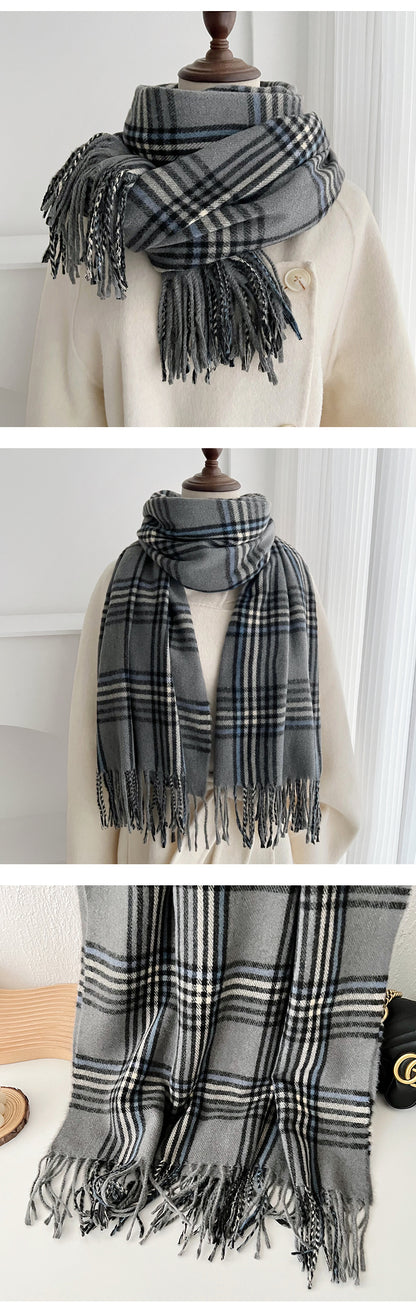 Plaid Scarf For Women In Imitation Cashmere, Beige Color, Perfect For Autumn Season