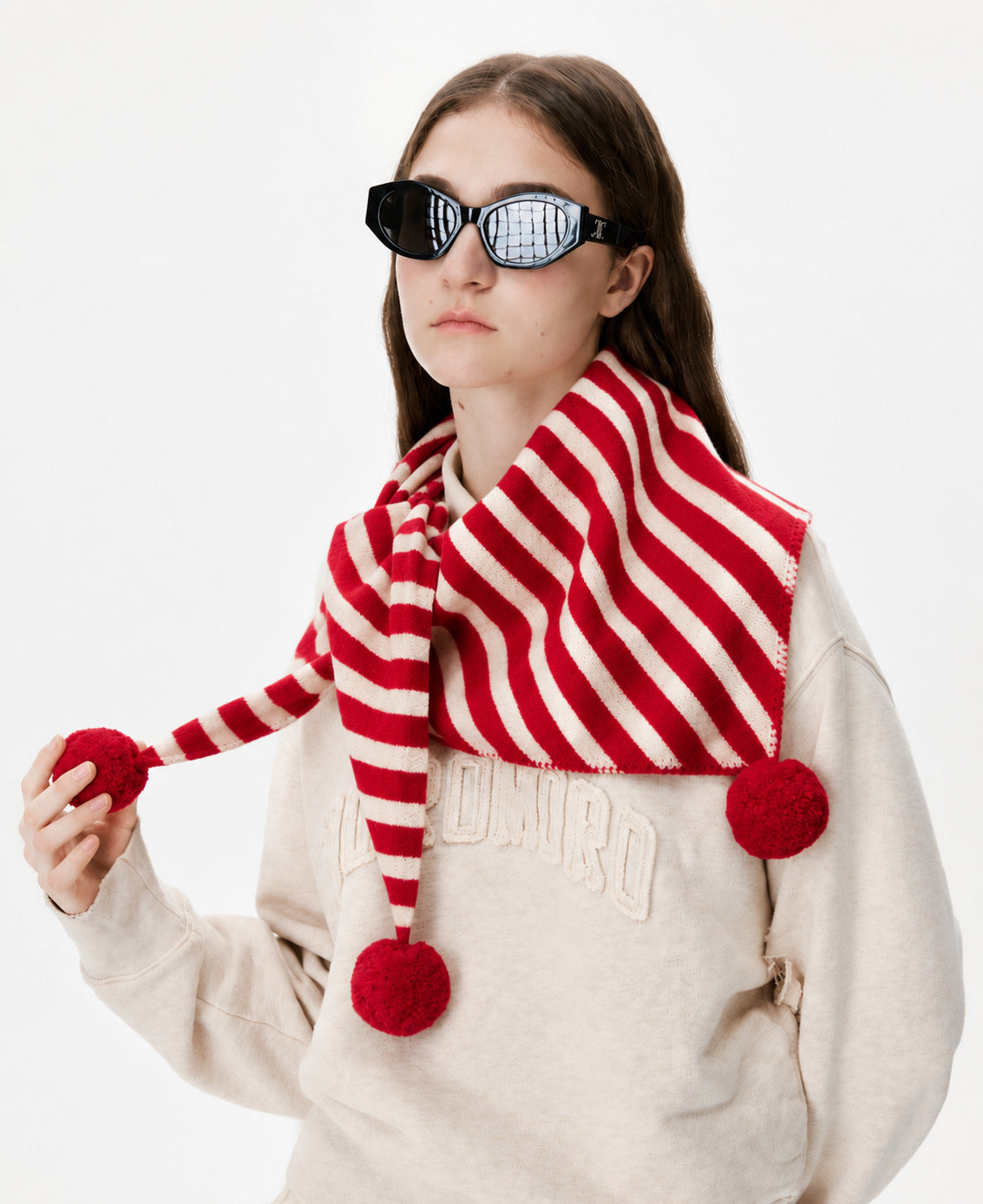 Women’s Stripe Triangle Scarf In Red Wool, Perfect For Autumn & Winter And Christmas Season