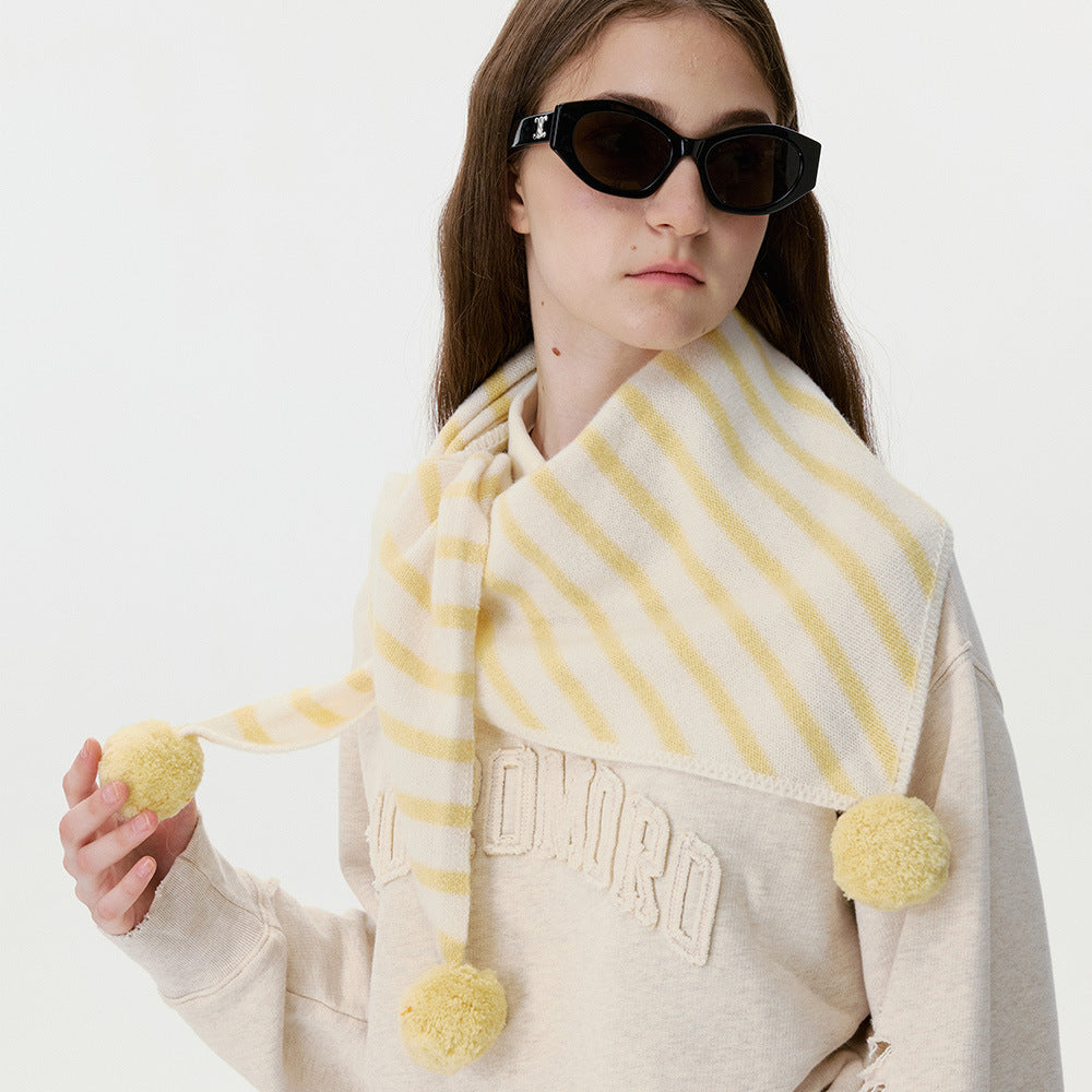 Women’s Stripe Triangle Scarf In Red Wool, Perfect For Autumn & Winter And Christmas Season