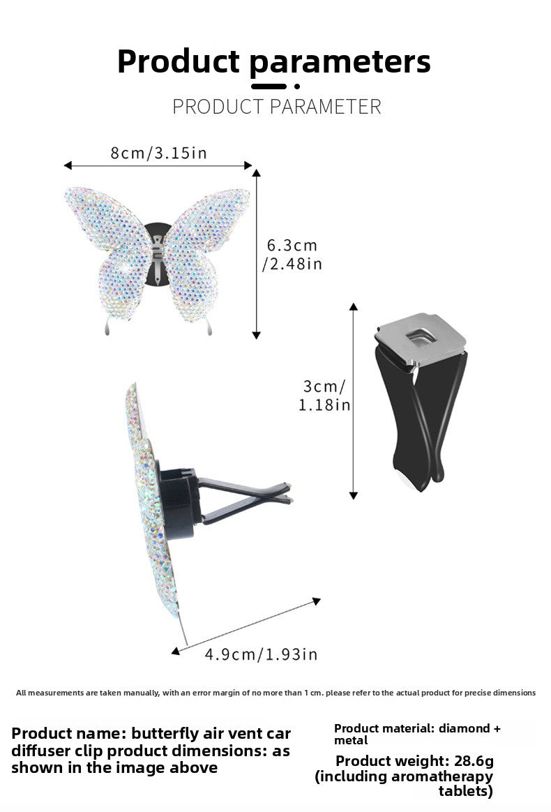 Metal Butterfly Car Interior Decoration In Champagne, Stylish Car Air Freshener Accessory