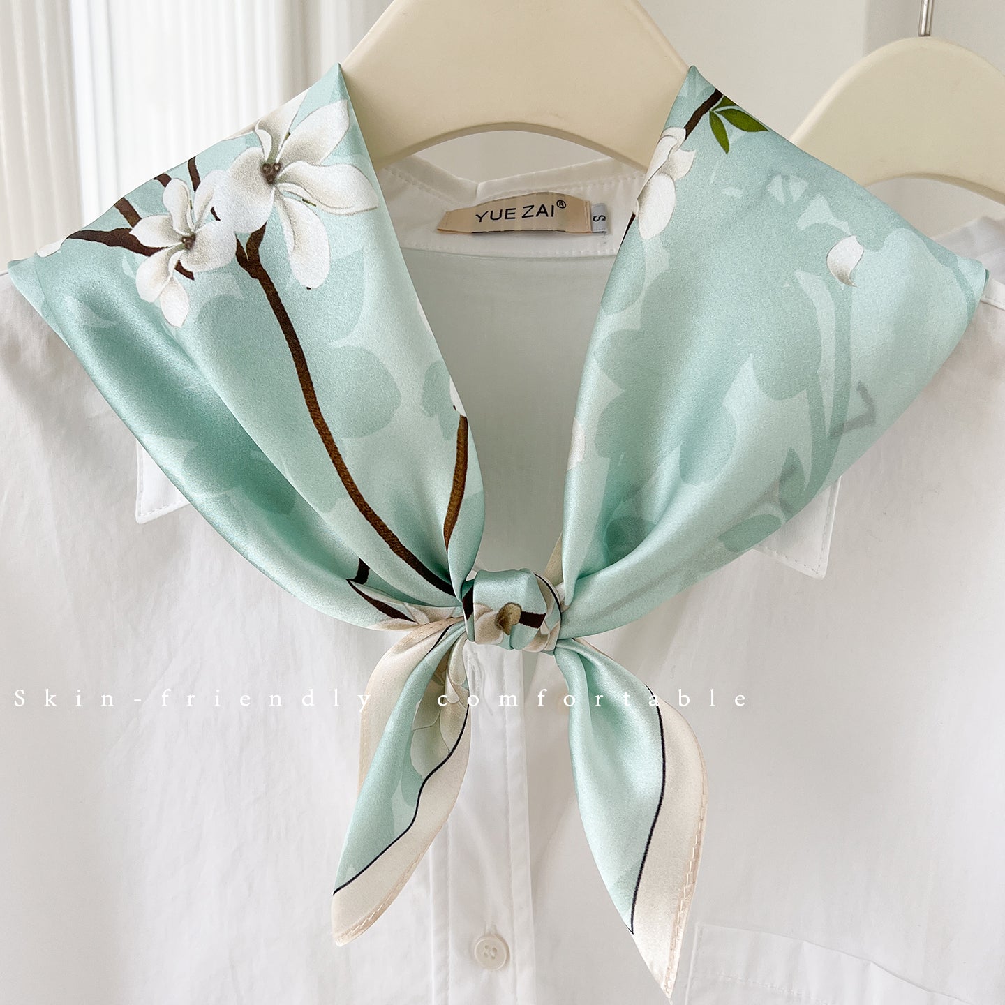 Casual Women’s Silk Scarf With Flowers Pattern In Green, Perfect For Spring