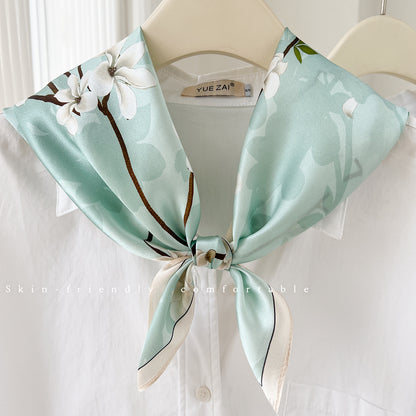 Casual Women’s Silk Scarf With Flowers Pattern In Green, Perfect For Spring