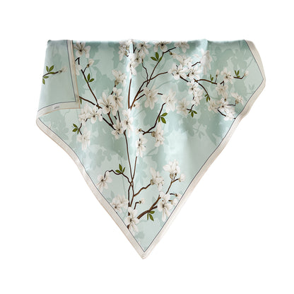 Casual Women’s Silk Scarf With Flowers Pattern In Green, Perfect For Spring