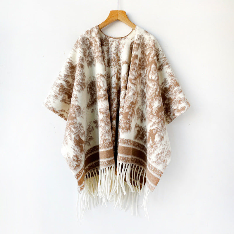 Women’s Lattice Shawl In Imitation Cashmere, Autumn Wear In Coffer Color