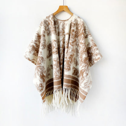 Women’s Lattice Shawl In Imitation Cashmere, Autumn Wear In Coffer Color
