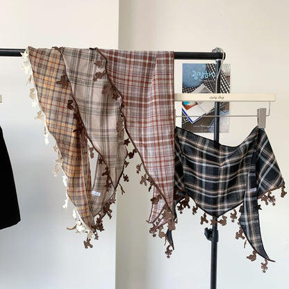 Plaid Triangle Scarf For Women In Business Style, Made Of Polyester, Featuring Red Color Suitable For Autumn