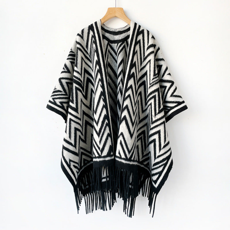 Women’s Lattice Shawl In Imitation Cashmere, Autumn Wear In Coffer Color