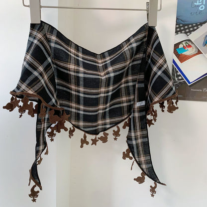 Plaid Triangle Scarf For Women In Business Style, Made Of Polyester, Featuring Red Color Suitable For Autumn
