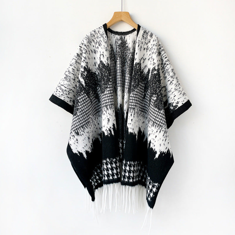Women’s Lattice Shawl In Imitation Cashmere, Autumn Wear In Coffer Color