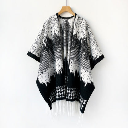 Women’s Lattice Shawl In Imitation Cashmere, Autumn Wear In Coffer Color