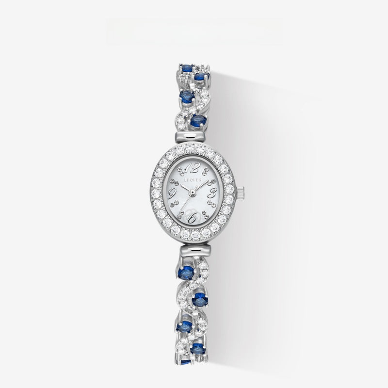 Women's Quartz Watch With Oval Dial, Metal Strap Featuring Jewelry Buckle And Tempered Glass Mirror